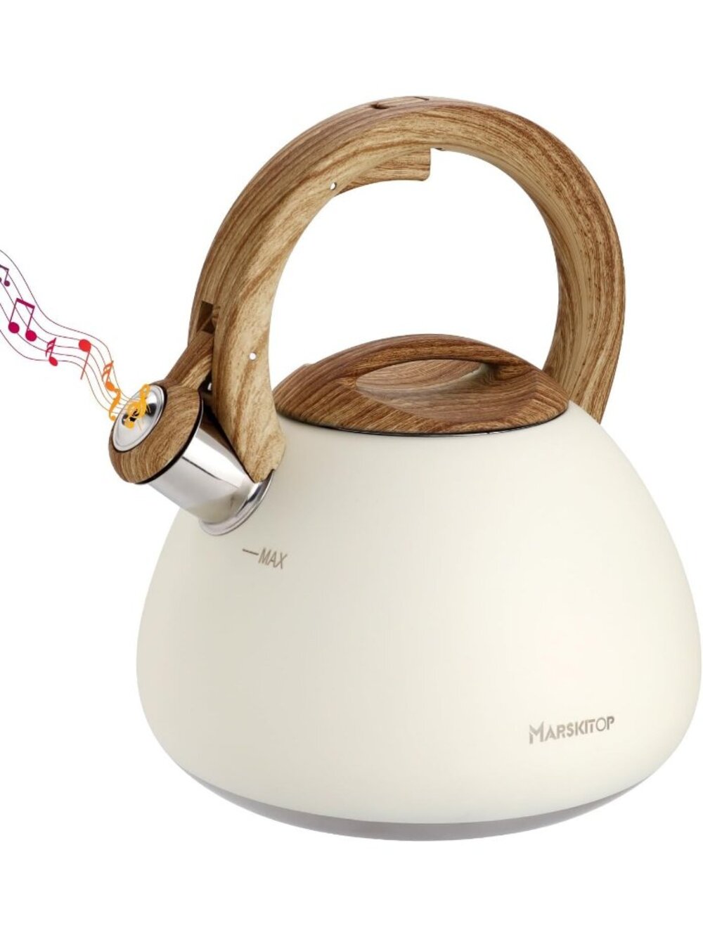 Cream White Stainless Steel Whistling Tea Kettles 2.6QT Stovetop Cookware Pot